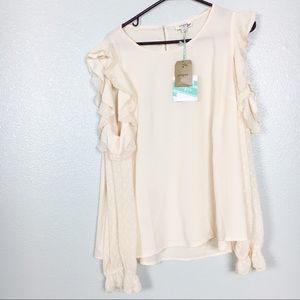 Umgee | Ruffle Cold Shoulder Cream Top Medium